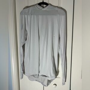 lululemon men’s better everyday white and Gray Striped long sleeved hooded
